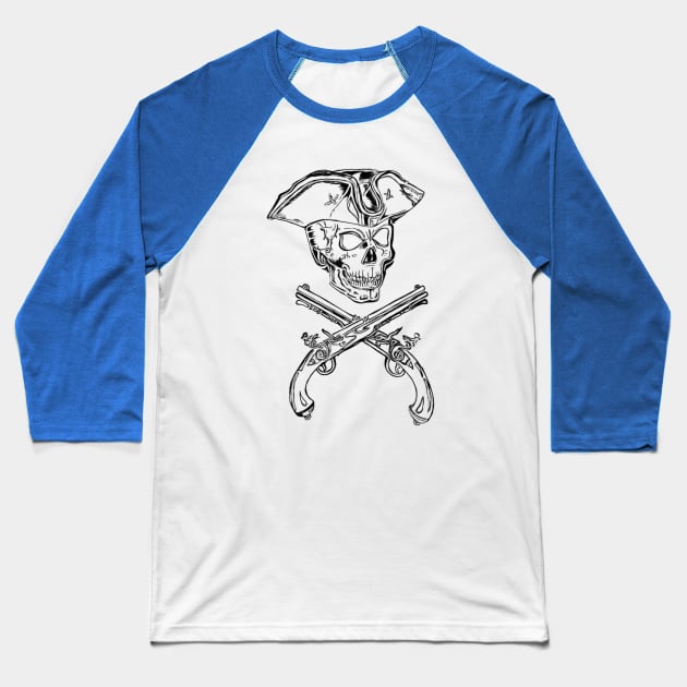Pirate Skull Flintguns Halloween Baseball T-Shirt by Bosko Art Designs